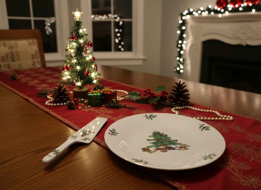 🎄 Holiday Hostess Christmas Tree 2 Piece Cake Plate Server Set Tianshan NOS Box